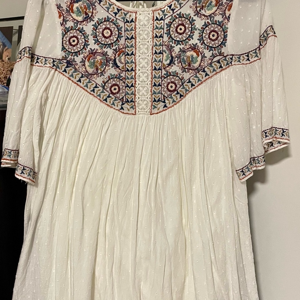 Embroidered White Boho Dress